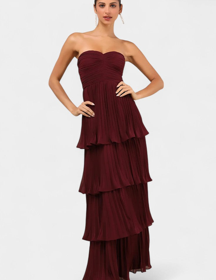 June Vestido de Volantes con Escote Corazón y Silueta en Capas