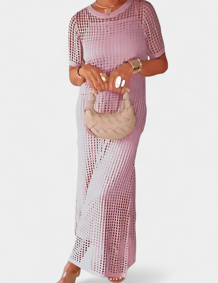 Balbina Vestido de Dos Piezas con Cuello Barco y Detalles Huecos