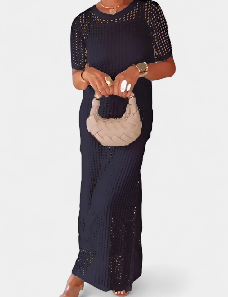 Balbina Vestido de Dos Piezas con Cuello Barco y Detalles Huecos