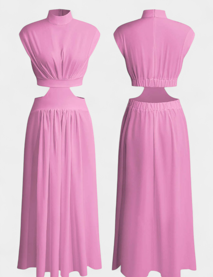 Jocelyn Conjunto Largo Minimalista con Escote Alto y Abertura Lateral