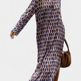 Brisa Vestido Largo Geométrico con Abertura y Escote en V