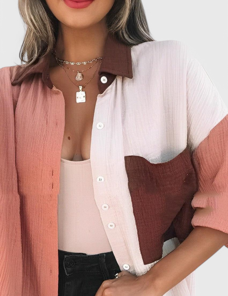 Juniper Blusa de Botones en Bloque de Color