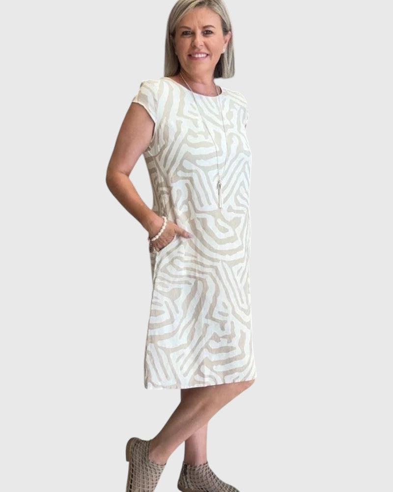 Nelia - Vestido de verano con cuello redondo y hermoso estampado