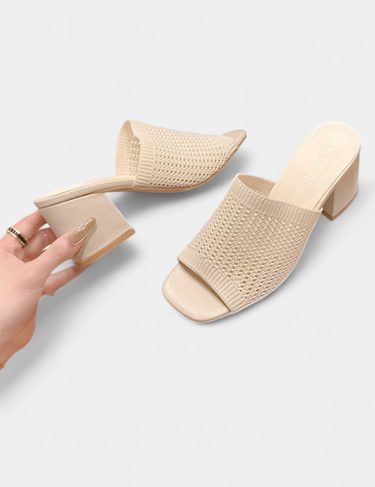 Christy Sandalias de Tacón con Malla Transpirable y Diseño Cuadrado