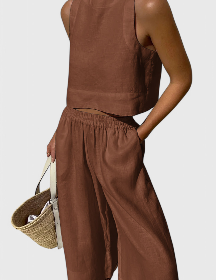 Avelina Conjunto Minimalista en Algodón y Lino Ligero