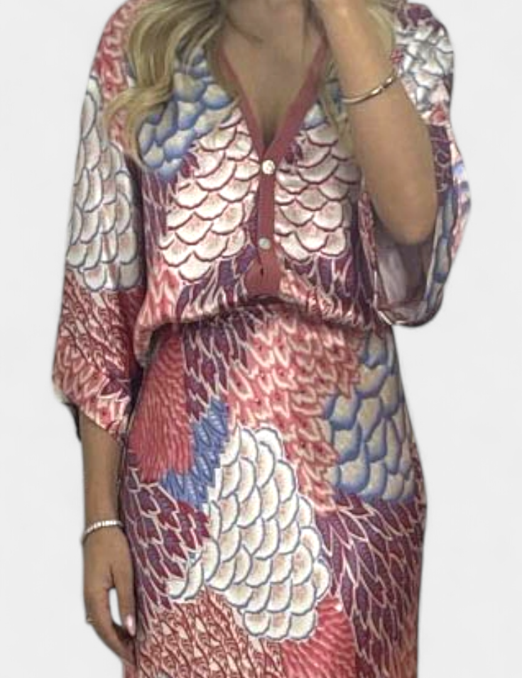 Shae Conjunto Suave de Blusa y Falda de Cola de Pez Floral