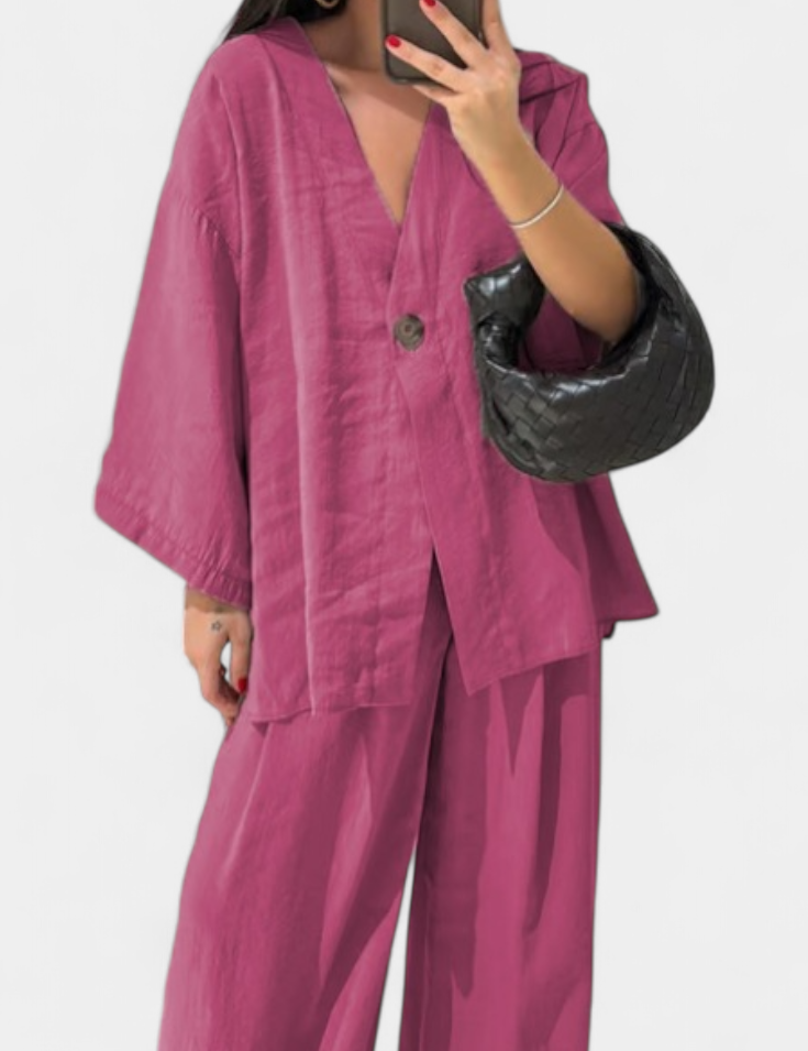 Eli Conjunto Oversize de Top con Cuello en V y Pantalón Recto