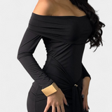 Vesna Vestido Cruzado de Un Hombro con Manga Larga