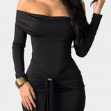 Vesna Vestido Cruzado de Un Hombro con Manga Larga