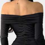 Vesna Vestido Cruzado de Un Hombro con Manga Larga