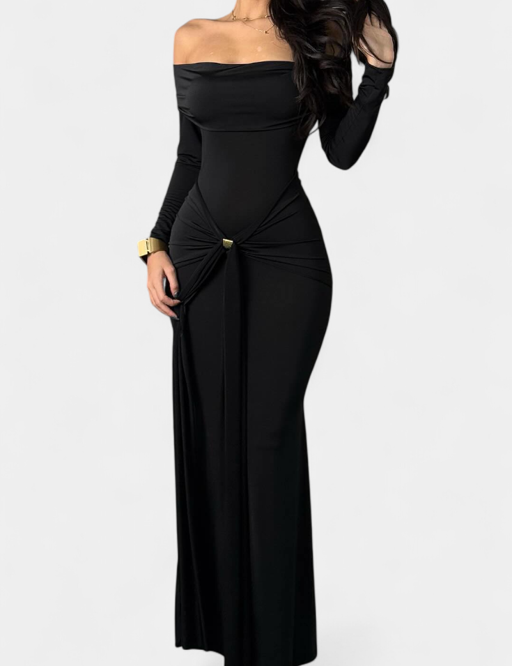 Vesna Vestido Cruzado de Un Hombro con Manga Larga