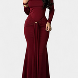 Vesna Vestido Cruzado de Un Hombro con Manga Larga