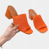 Christy Sandalias de Tacón con Malla Transpirable y Diseño Cuadrado