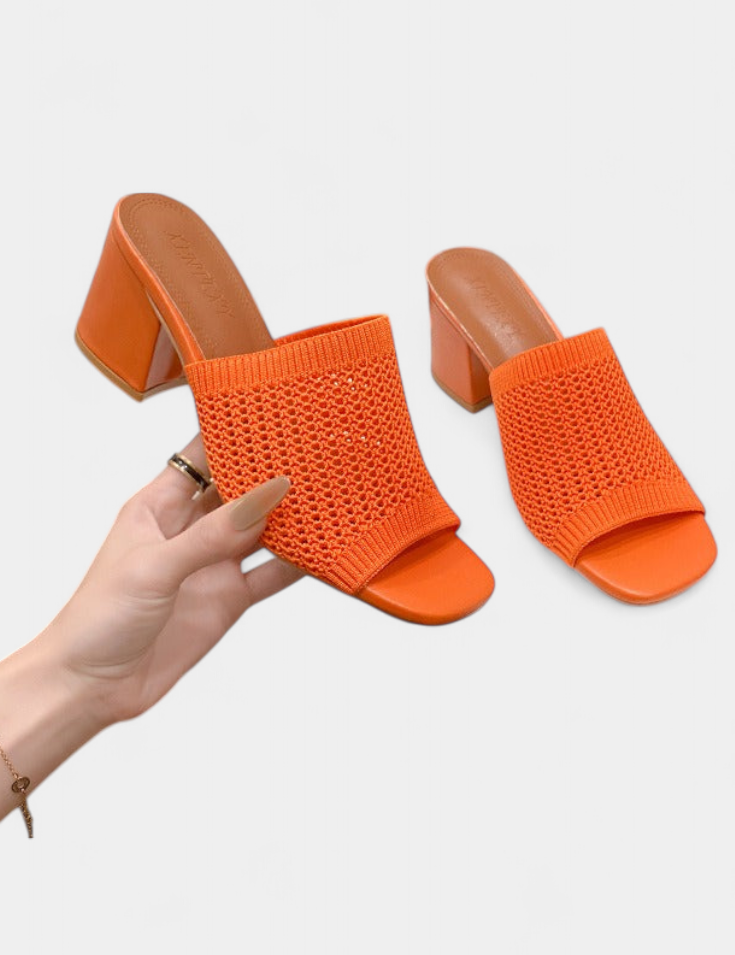 Christy Sandalias de Tacón con Malla Transpirable y Diseño Cuadrado