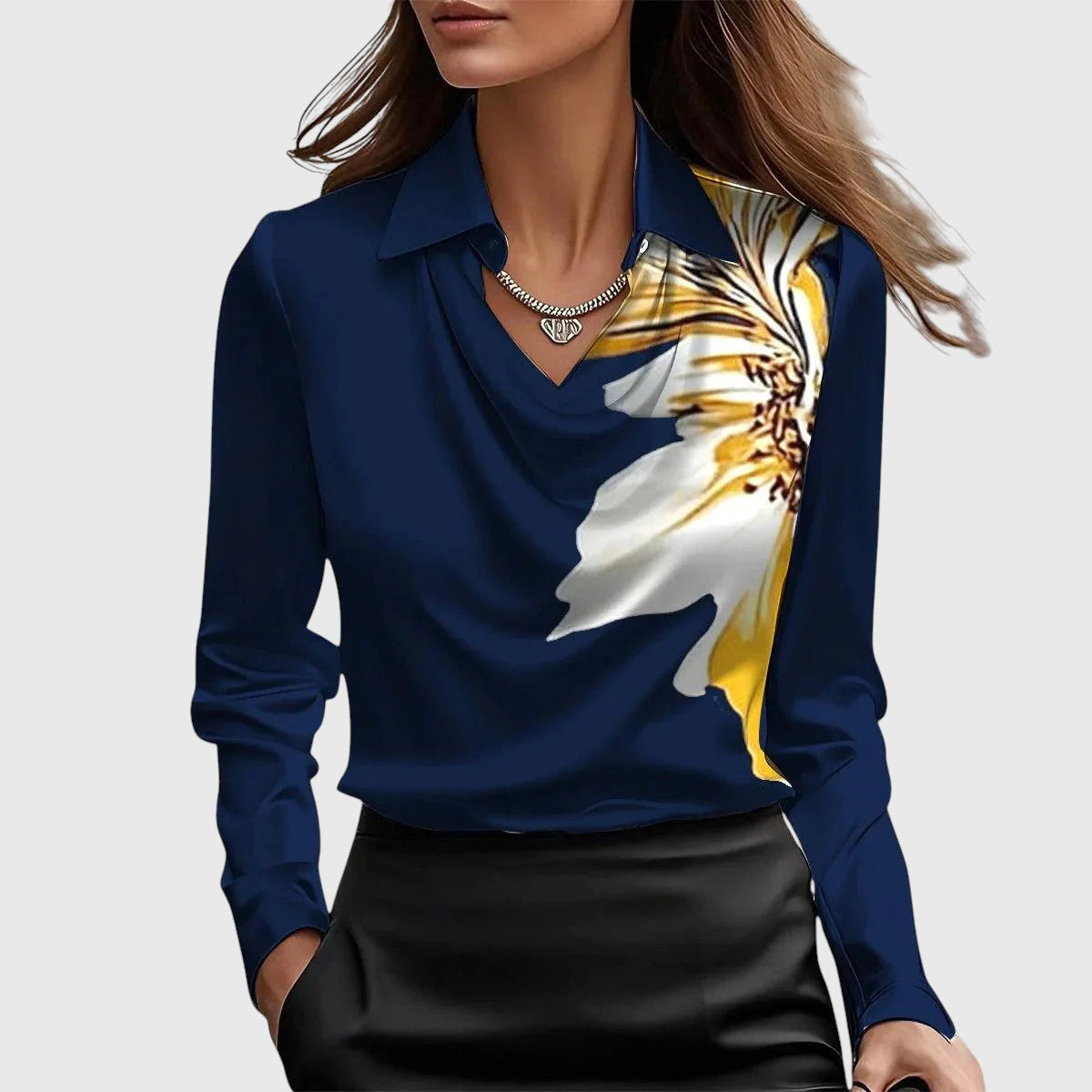 Silvia - Blusa con brillo luxuoso y cuello plisado