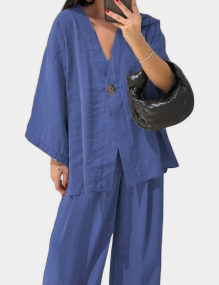 Eli Conjunto Oversize de Top con Cuello en V y Pantalón Recto