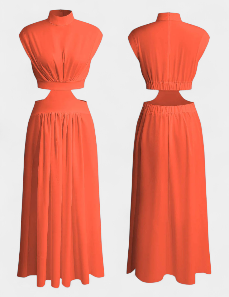 Jocelyn Conjunto Largo Minimalista con Escote Alto y Abertura Lateral