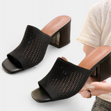 Christy Sandalias de Tacón con Malla Transpirable y Diseño Cuadrado