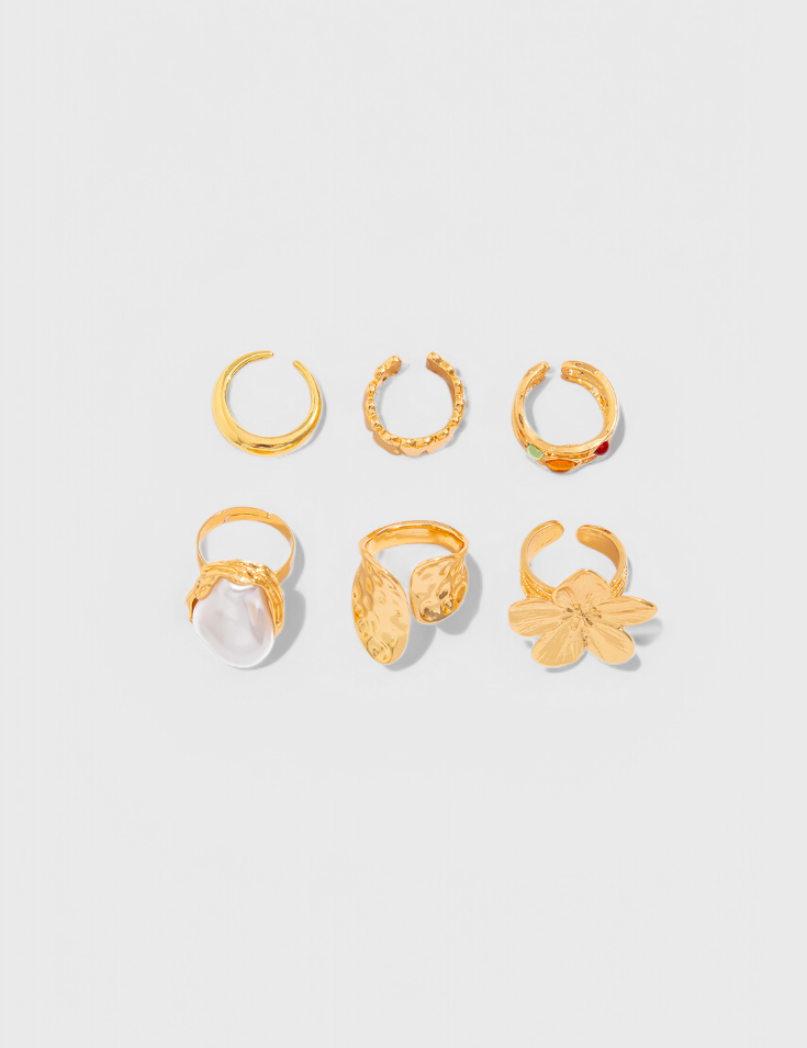 Anillo Abierto en Forma de Flor Líquida de Perla