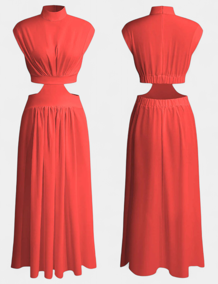 Jocelyn Conjunto Largo Minimalista con Escote Alto y Abertura Lateral