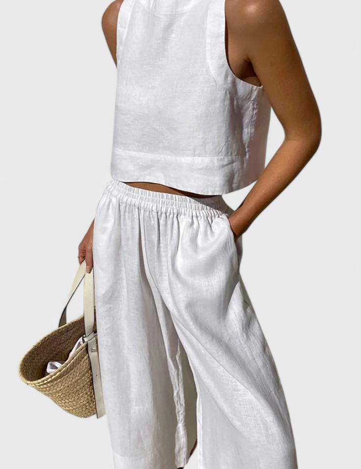 Avelina Conjunto Minimalista en Algodón y Lino Ligero