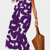 Asela Vestido Casual con Escote en V y Estampado Mixi