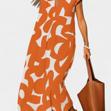 Asela Vestido Casual con Escote en V y Estampado Mixi