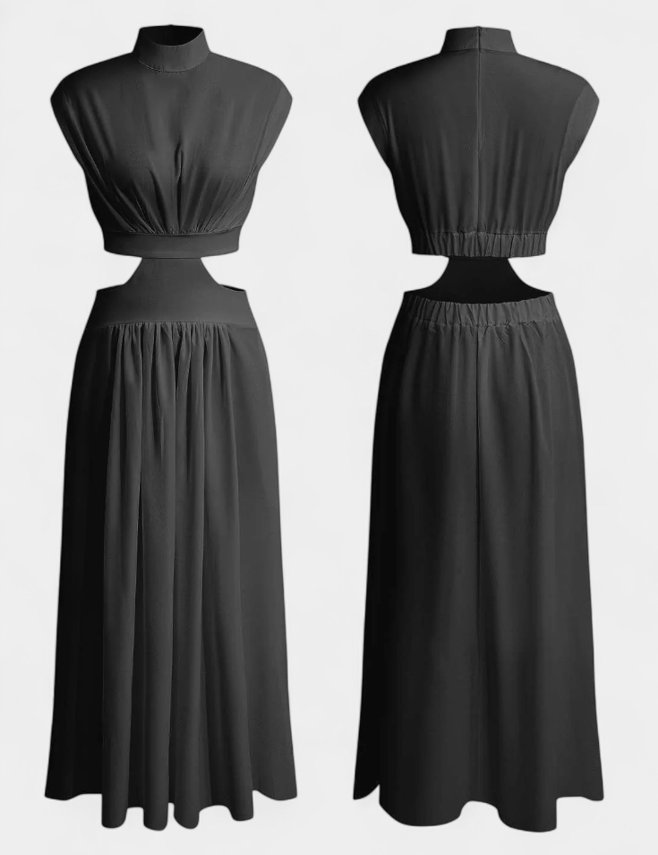 Jocelyn Conjunto Largo Minimalista con Escote Alto y Abertura Lateral