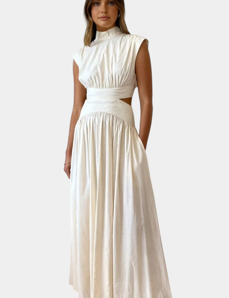 Jocelyn Conjunto Largo Minimalista con Escote Alto y Abertura Lateral