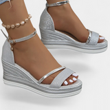 Corinne Sandalias Ortopédicas con Plataforma Wedge y Acabado Brillante