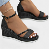 Corinne Sandalias Ortopédicas con Plataforma Wedge y Acabado Brillante