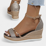 Corinne Sandalias Ortopédicas con Plataforma Wedge y Acabado Brillante