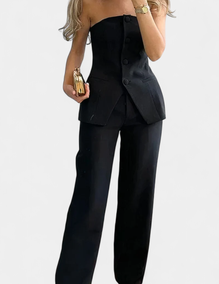 Ekaterina Conjunto de Top Tubo y Pantalón de Pierna Ancha con Estilo Minimalista