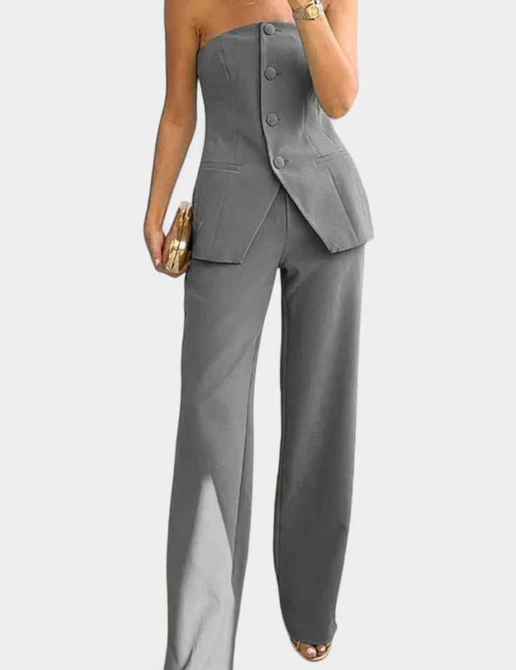 Ekaterina Conjunto de Top Tubo y Pantalón de Pierna Ancha con Estilo Minimalista