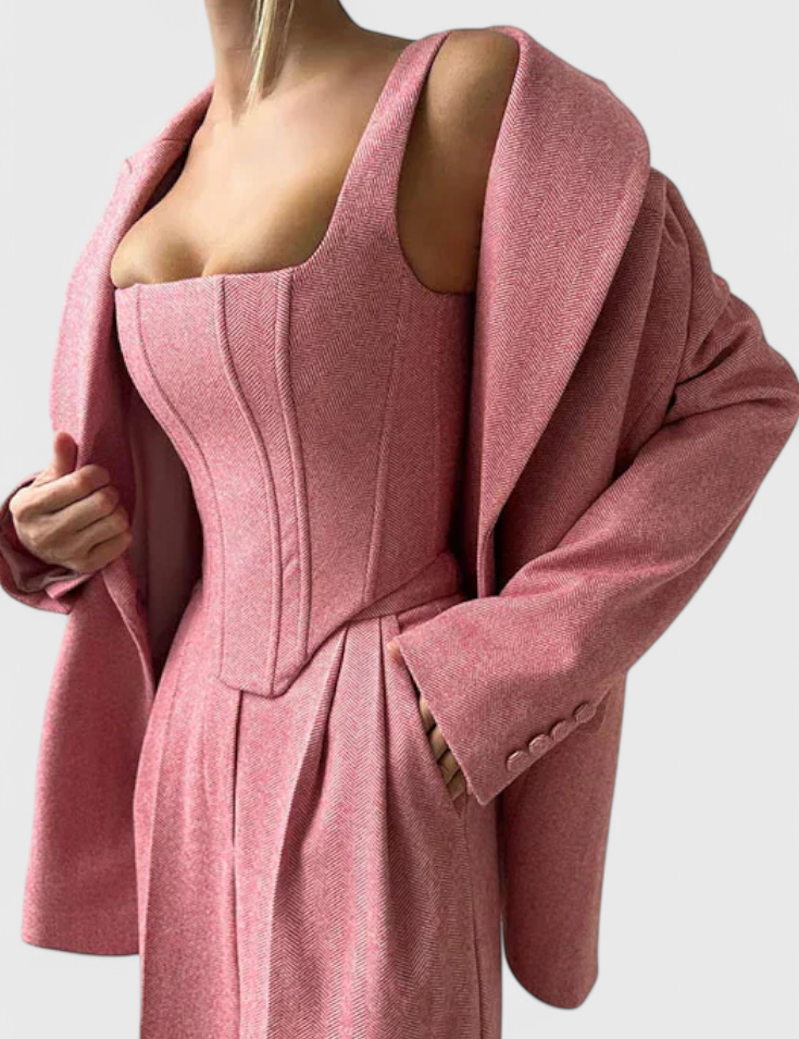 Evena Traje de 3 Piezas con Corsé Estructurado