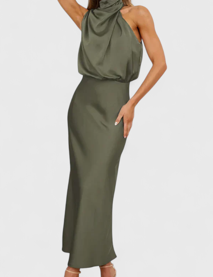 Rina Vestido Elegante de Cuello Halter Drapeado