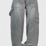 Dariya Jeans Cargo Balloon con Brillo y Aplicaciones de Pedrería