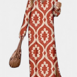 Brisa Vestido Largo Geométrico con Abertura y Escote en V