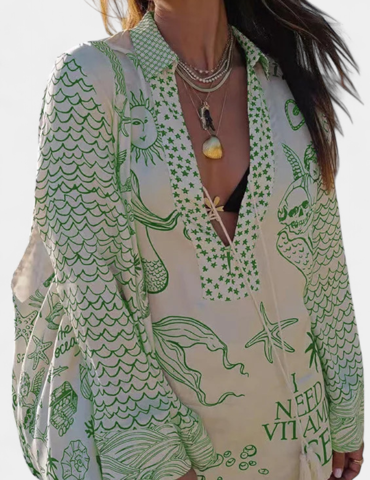 Amalia Conjunto Camisero Estampado con Short Elástico