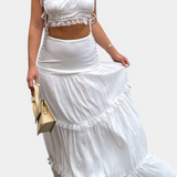 Ilys Conjunto Romántico de Top con Encaje y Falda Larga Voluminosa