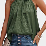 Adela Top sin Mangas de Leopardo con Cuello Alto y Lazo