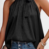 Adela Top sin Mangas de Leopardo con Cuello Alto y Lazo