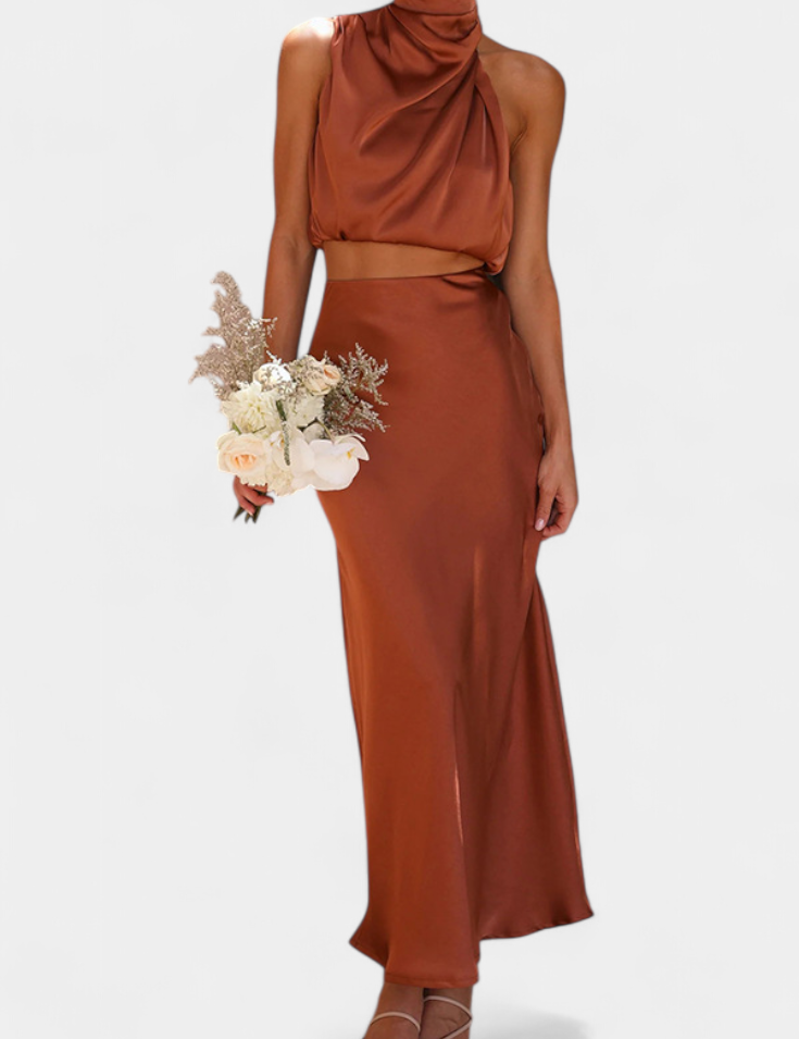 Hanna Conjunto Drapeado de Falda Sin Espalda