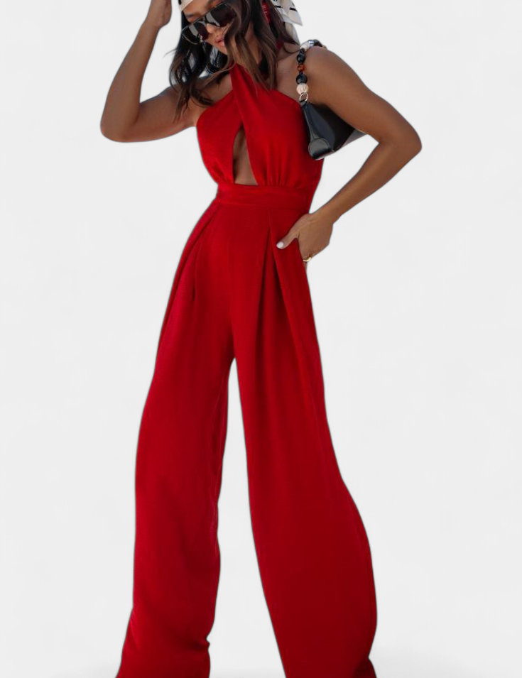 Jessica Mono Halter Cruzado sin Espalda y Pierna Ancha