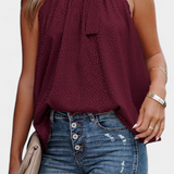 Adela Top sin Mangas de Leopardo con Cuello Alto y Lazo