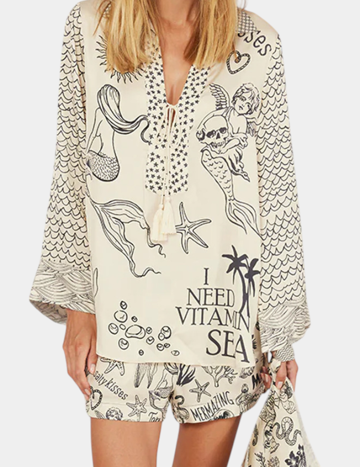 Amalia Conjunto Camisero Estampado con Short Elástico