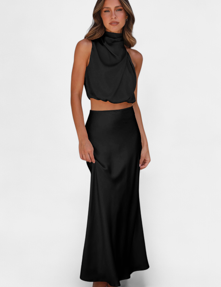 Hanna Conjunto Drapeado de Falda Sin Espalda