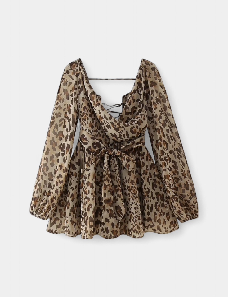 Skylar Vestido Mini con Escote en V y Mangas Ligeras