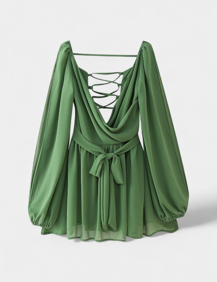 Skylar Vestido Mini con Escote en V y Mangas Ligeras