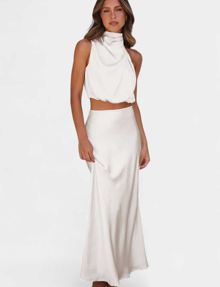 Hanna Conjunto Drapeado de Falda Sin Espalda